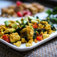 Spinach and Mushroom Tofu Scramble with a side of Tofu Home Fries